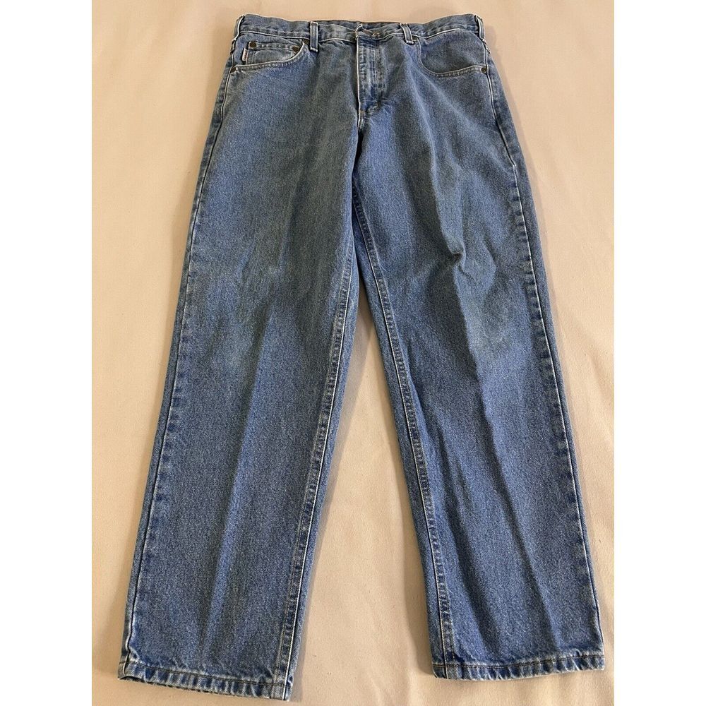 Carhartt Jeans Mens 34x30 Blue Light Wash Work Pants Loose Straight Utility